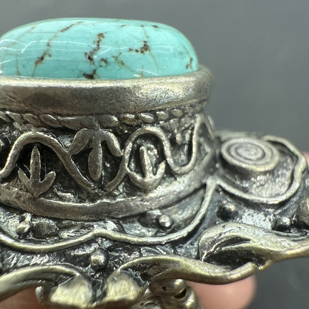 Vintage Turquoise Silver Tone Stretch Ring Big Comfortable Ring - Picture 14 of 16